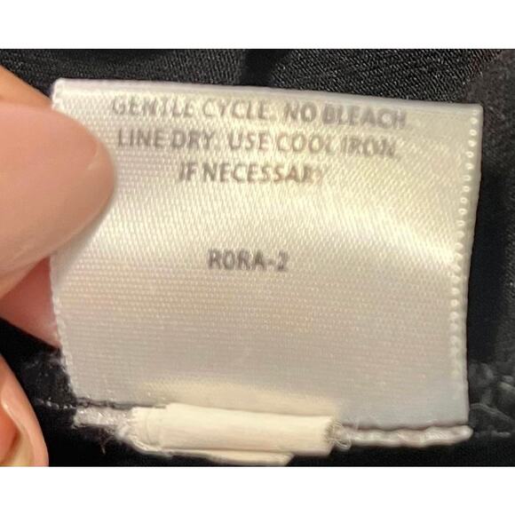 Eileen Fisher 3/4 Sleeve Scoop Neck Ruffle Bib Obsidian Black Tunic Dress sz. L - Picture 6 of 7